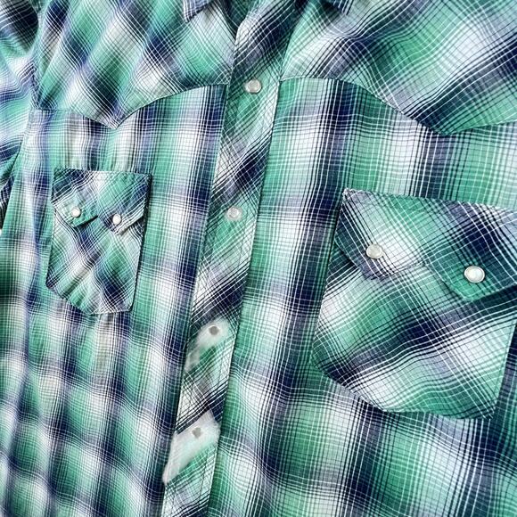 Wrangler Western Plaid Pearl Snap Shirt XXL Short Sleeve Collared Rodeo Cowboy - Picture 7 of 8